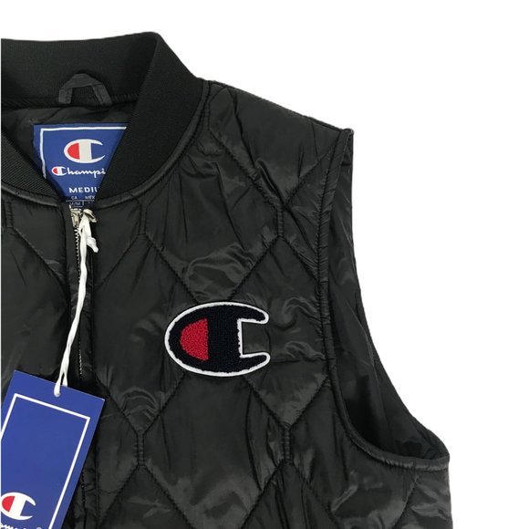 Champion Mens Quilted Bodywarmer Gilet Jacket Size Medium Black Padded Vest - Picture 2 of 10